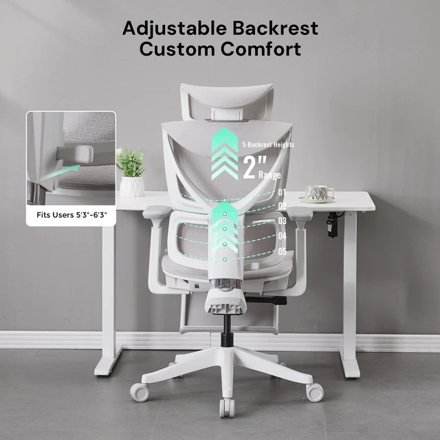 Alt view image 7 of 7 - Ergonomic Mesh Chair with Button Precision Control, Adjustable Recline and Armrest Built in Footrest Class Gas Lift 300