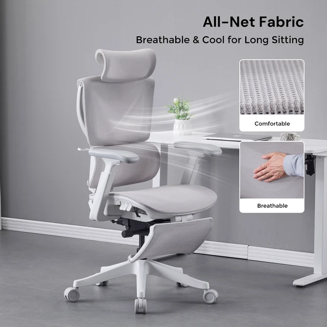 Alt view image 6 of 7 - Ergonomic Mesh Chair with Button Precision Control, Adjustable Recline and Armrest Built in Footrest Class Gas Lift 300
