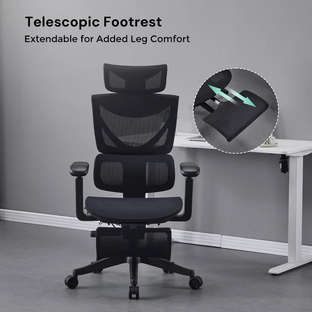 Alt view image 3 of 7 - Ergonomic Mesh Chair with Button Precision Control, Adjustable Recline and Armrest Built in Footrest Class Gas Lift 300