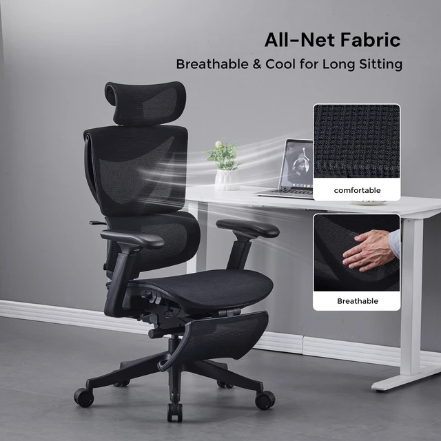 Alt view image 4 of 7 - Ergonomic Mesh Chair with Button Precision Control, Adjustable Recline and Armrest Built in Footrest Class Gas Lift 300