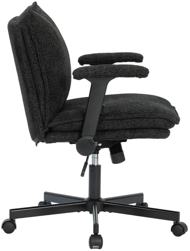 Alt view image 5 of 7 - Chenille Fabric Adjustable Height Swivel Chair, Upholstered Desk Chair with Armrest High Density Foam Ergonomic Task