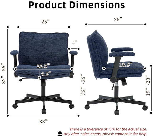 Alt view image 2 of 7 - Chenille Fabric Adjustable Height Swivel Chair, Upholstered Desk Chair with Armrest High Density Foam Ergonomic Task