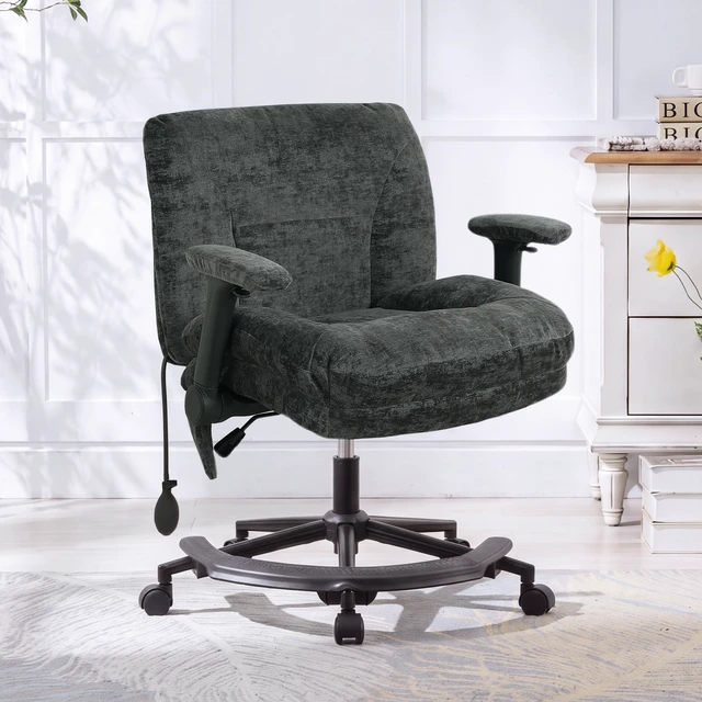 Main image of Chenille Criss Cross Chair with Air Lumbar Support, Flip Adjustable Arms Built in Footrest and Rocking Function 25 Inch