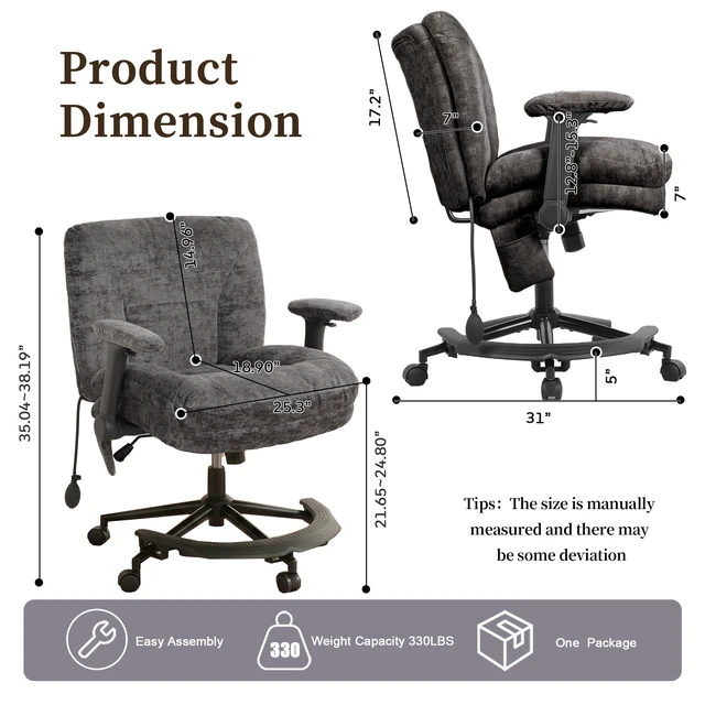 Alt view image 3 of 7 - Chenille Criss Cross Chair with Air Lumbar Support, Flip Adjustable Arms Built in Footrest and Rocking Function 25 Inch