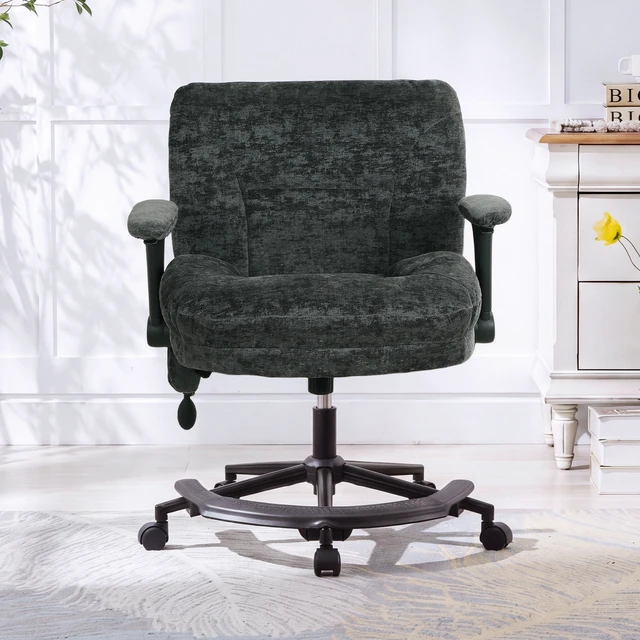 Alt view image 2 of 7 - Chenille Criss Cross Chair with Air Lumbar Support, Flip Adjustable Arms Built in Footrest and Rocking Function 25 Inch