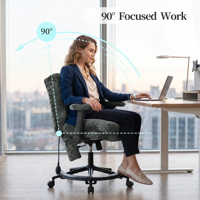 Alt view image 6 of 7 - Chenille Criss Cross Chair with Air Lumbar Support, Flip Adjustable Arms Built in Footrest and Rocking Function 25 Inch