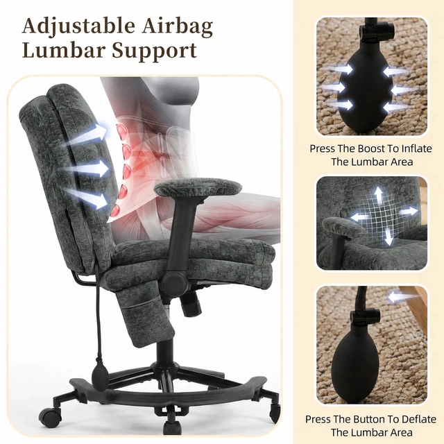 Alt view image 7 of 7 - Chenille Criss Cross Chair with Air Lumbar Support, Flip Adjustable Arms Built in Footrest and Rocking Function 25 Inch