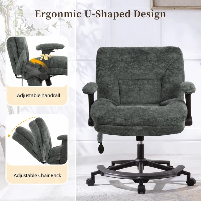 Alt view image 4 of 7 - Chenille Criss Cross Chair with Air Lumbar Support, Flip Adjustable Arms Built in Footrest and Rocking Function 25 Inch
