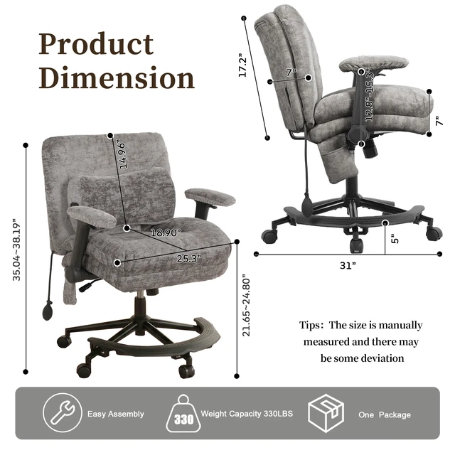 Alt view image 3 of 7 - Chenille Criss Cross Chair with Air Lumbar Support, Flip Adjustable Arms Built in Footrest and Rocking Function 25 Inch