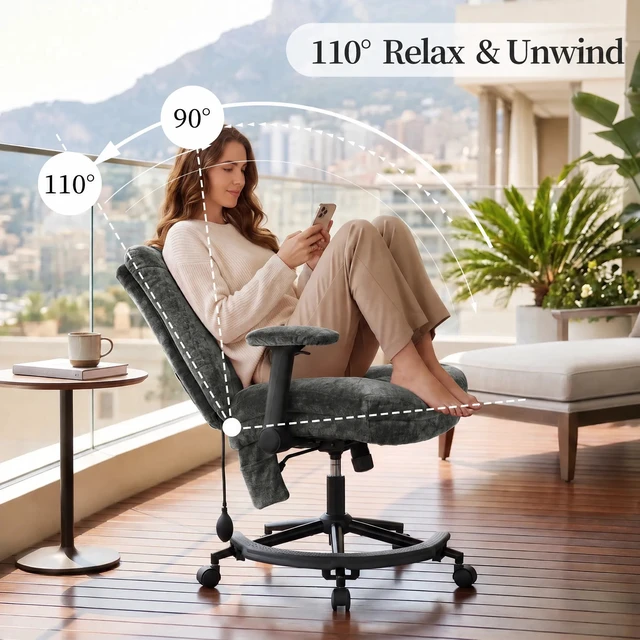 Alt view image 5 of 7 - Chenille Criss Cross Chair with Air Lumbar Support, Flip Adjustable Arms Built in Footrest and Rocking Function 25 Inch