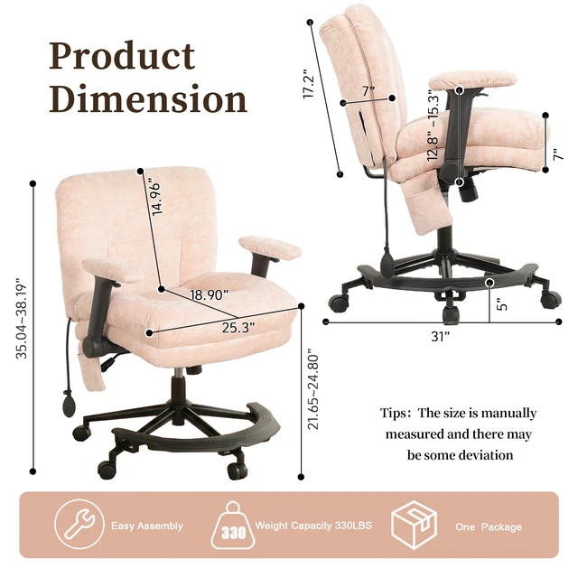 Alt view image 3 of 7 - Chenille Criss Cross Chair with Air Lumbar Support, Flip Adjustable Arms Built in Footrest and Rocking Function 25 Inch