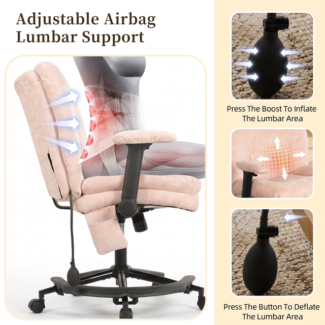 Alt view image 7 of 7 - Chenille Criss Cross Chair with Air Lumbar Support, Flip Adjustable Arms Built in Footrest and Rocking Function 25 Inch