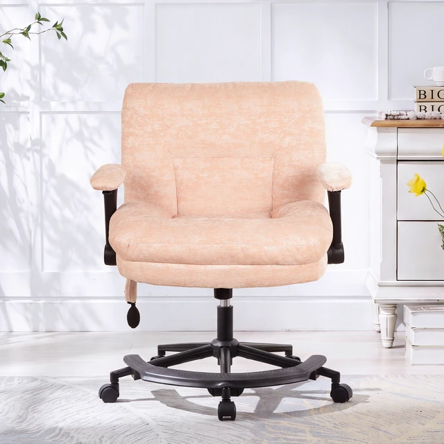 Alt view image 2 of 7 - Chenille Criss Cross Chair with Air Lumbar Support, Flip Adjustable Arms Built in Footrest and Rocking Function 25 Inch