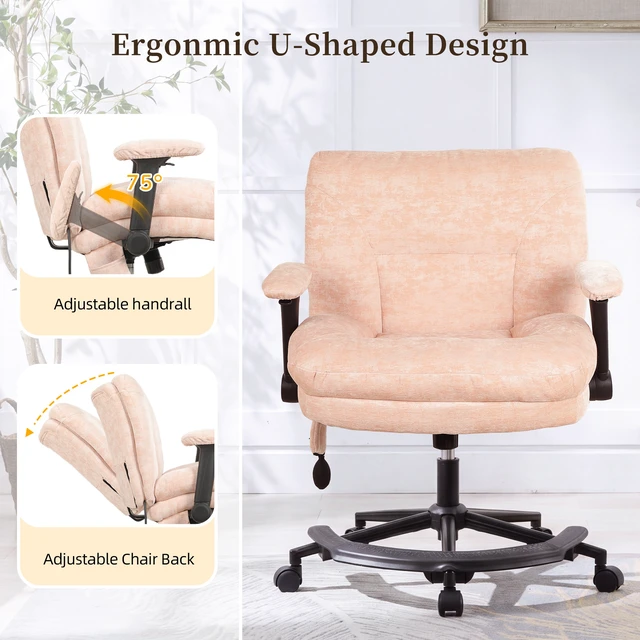 Alt view image 4 of 7 - Chenille Criss Cross Chair with Air Lumbar Support, Flip Adjustable Arms Built in Footrest and Rocking Function 25 Inch