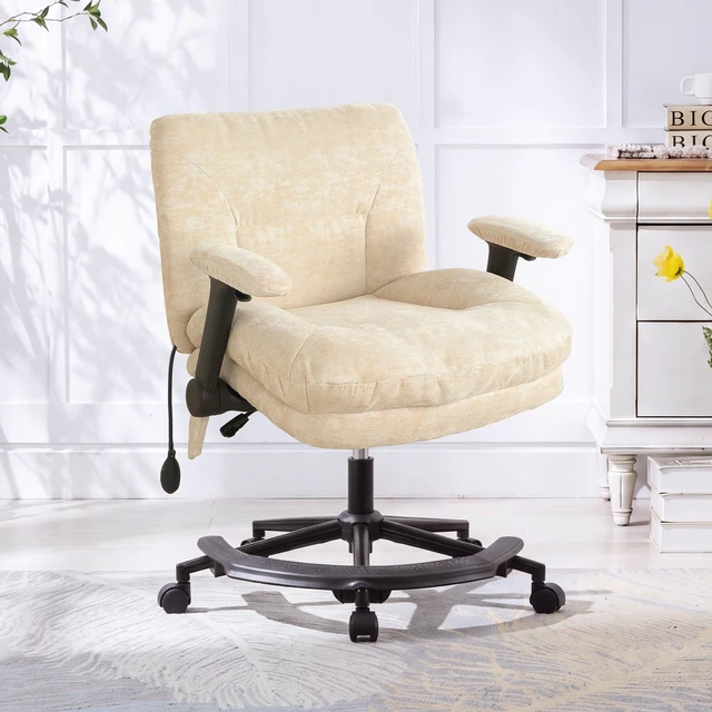 Main image of Chenille Criss Cross Chair with Air Lumbar Support, Flip Adjustable Arms Built in Footrest and Rocking Function 25 Inch