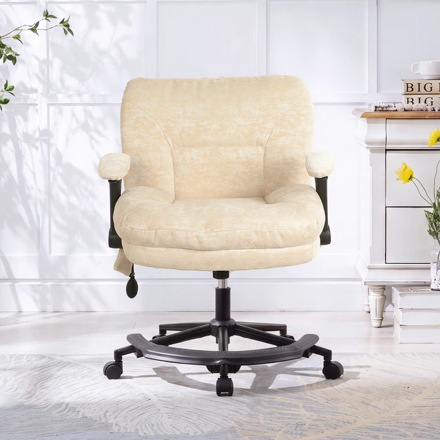 Alt view image 2 of 7 - Chenille Criss Cross Chair with Air Lumbar Support, Flip Adjustable Arms Built in Footrest and Rocking Function 25 Inch