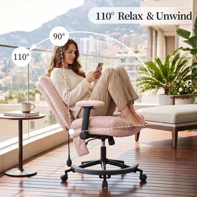 Alt view image 5 of 7 - Chenille Criss Cross Chair with Air Lumbar Support, Flip Adjustable Arms Built in Footrest and Rocking Function 25 Inch