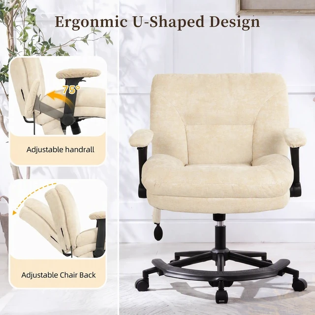 Alt view image 4 of 7 - Chenille Criss Cross Chair with Air Lumbar Support, Flip Adjustable Arms Built in Footrest and Rocking Function 25 Inch