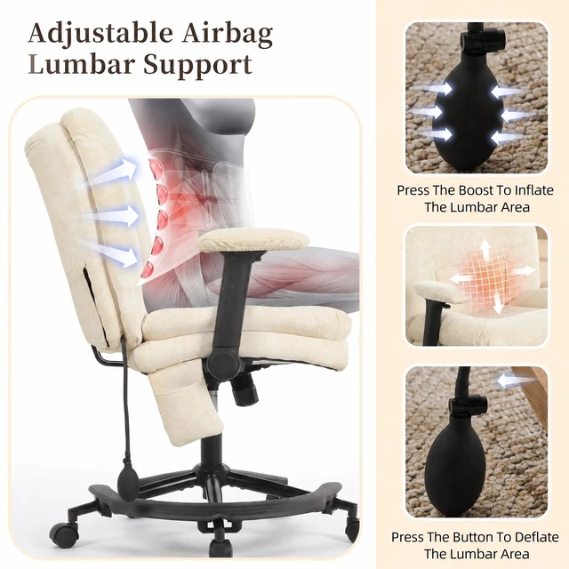Alt view image 5 of 7 - Chenille Criss Cross Chair with Air Lumbar Support, Flip Adjustable Arms Built in Footrest and Rocking Function 25 Inch