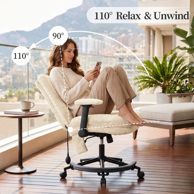 Alt view image 6 of 7 - Chenille Criss Cross Chair with Air Lumbar Support, Flip Adjustable Arms Built in Footrest and Rocking Function 25 Inch