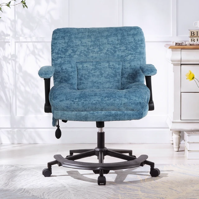 Alt view image 2 of 7 - Chenille Criss Cross Chair with Air Lumbar Support, Flip Adjustable Arms Built in Footrest and Rocking Function 25 Inch