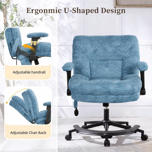 Alt view image 4 of 7 - Chenille Criss Cross Chair with Air Lumbar Support, Flip Adjustable Arms Built in Footrest and Rocking Function 25 Inch