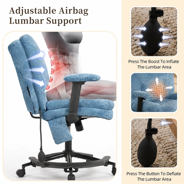 Alt view image 5 of 7 - Chenille Criss Cross Chair with Air Lumbar Support, Flip Adjustable Arms Built in Footrest and Rocking Function 25 Inch