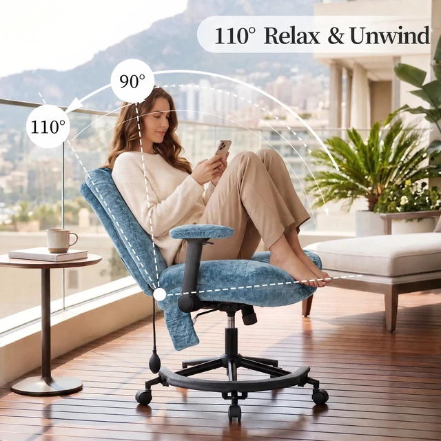 Alt view image 7 of 7 - Chenille Criss Cross Chair with Air Lumbar Support, Flip Adjustable Arms Built in Footrest and Rocking Function 25 Inch