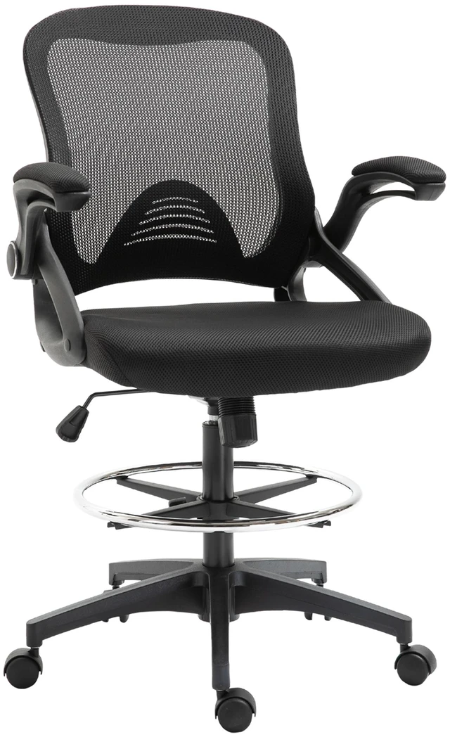 Main image of Mesh Drafting Chair, Tall Chair with Lumbar Support Flip Armrests Footrest Ring and Adjustable Seat Height, Black