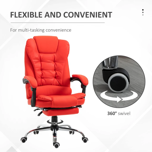 Alt view image 4 of 7 - High Back Ergonomic Executive Chair, Leather Computer Chair with Retractable Footrest Lumbar Support Padded Headrest
