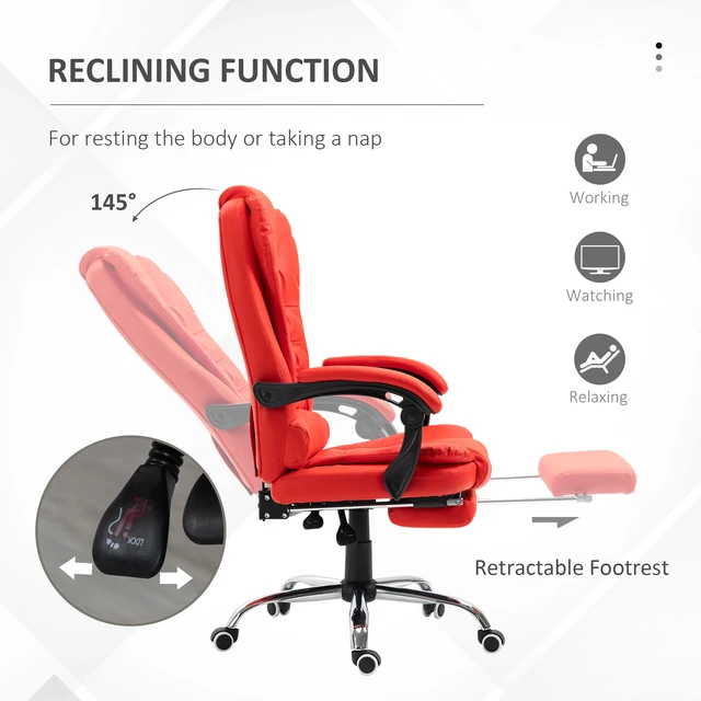 Alt view image 5 of 7 - High Back Ergonomic Executive Chair, Leather Computer Chair with Retractable Footrest Lumbar Support Padded Headrest
