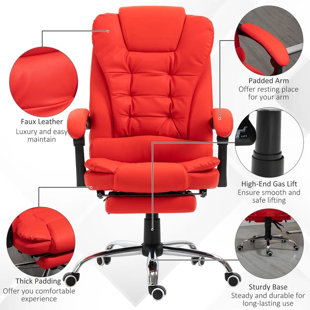 Alt view image 3 of 7 - High Back Ergonomic Executive Chair, Leather Computer Chair with Retractable Footrest Lumbar Support Padded Headrest