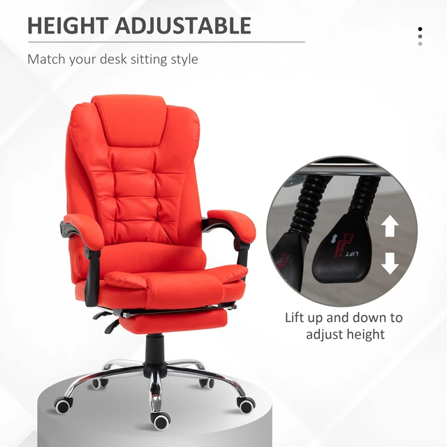 Alt view image 6 of 7 - High Back Ergonomic Executive Chair, Leather Computer Chair with Retractable Footrest Lumbar Support Padded Headrest