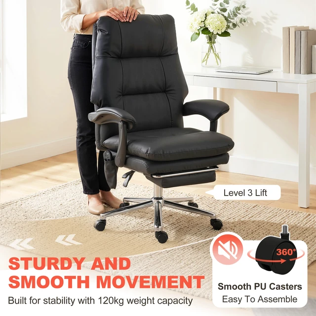 Alt view image 2 of 7 - Massage Chair with Point Vibration, Pet Faux Leather Ergonomic Executive Desk Chair with Double Layer Spring Cushions