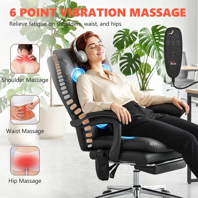 Alt view image 6 of 7 - Massage Chair with Point Vibration, Pet Faux Leather Ergonomic Executive Desk Chair with Double Layer Spring Cushions