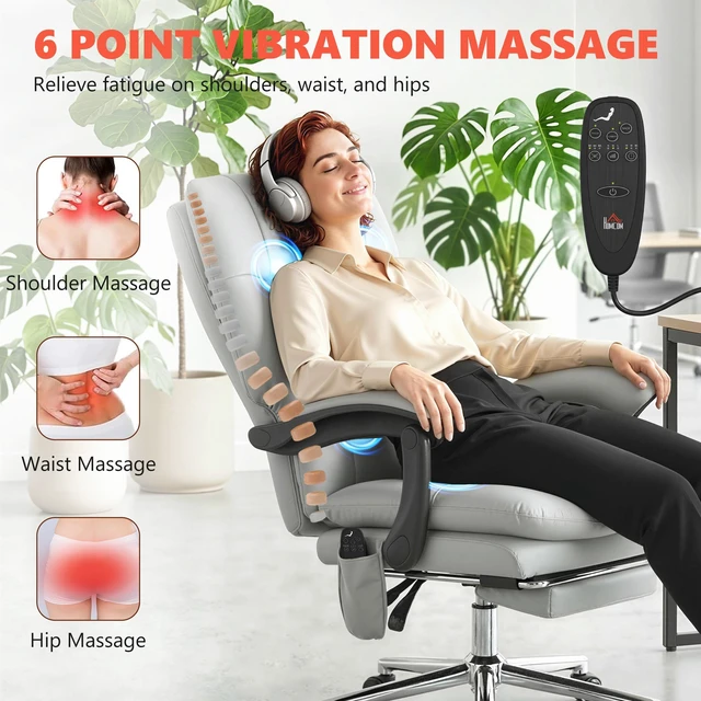 Alt view image 6 of 7 - Massage Chair with Point Vibration, Pet Faux Leather Ergonomic Executive Desk Chair with Double Layer Spring Cushions