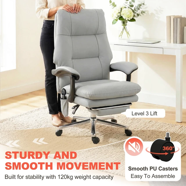 Alt view image 2 of 7 - Massage Chair with Point Vibration, Pet Faux Leather Ergonomic Executive Desk Chair with Double Layer Spring Cushions