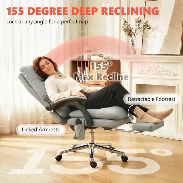 Alt view image 5 of 7 - Massage Chair with Point Vibration, Pet Faux Leather Ergonomic Executive Desk Chair with Double Layer Spring Cushions