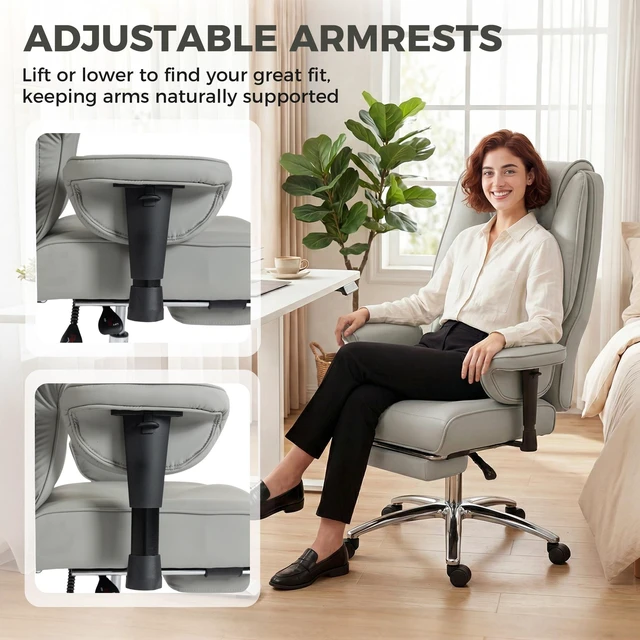 Alt view image 5 of 7 - Ergonomic Executive Chair with Foot Rest, Reclining Swivel Computer Desk Chair with Adjustable Armrests Spring Seat