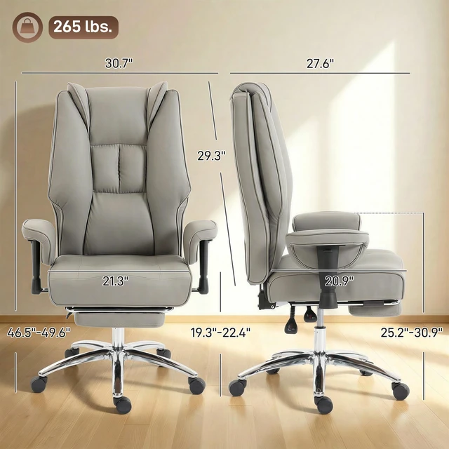 Alt view image 7 of 7 - Ergonomic Executive Chair with Foot Rest, Reclining Swivel Computer Desk Chair with Adjustable Armrests Spring Seat