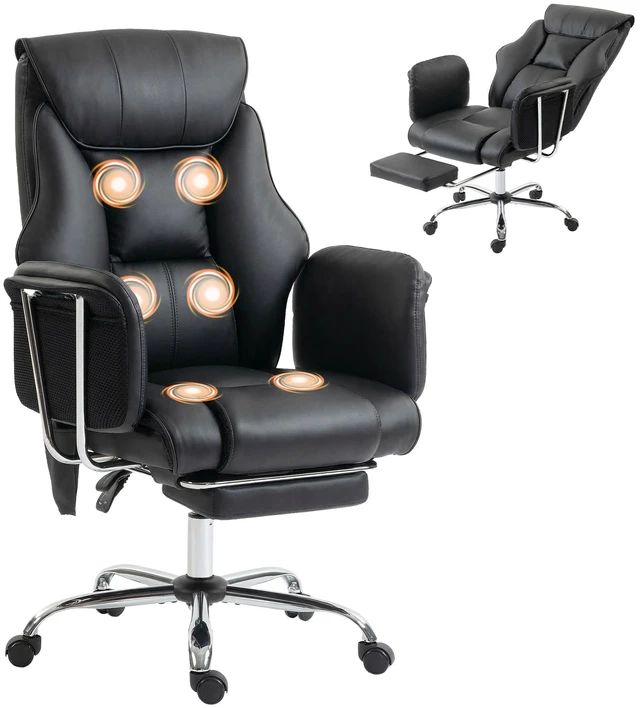 Main image of Massage Chair with Point Vibration, 155° Recline and Retractable Footrest Leather Executive Computer Desk Chair