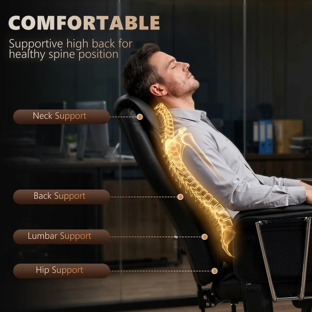 Alt view image 5 of 7 - Massage Chair with Point Vibration, 155° Recline and Retractable Footrest Leather Executive Computer Desk Chair