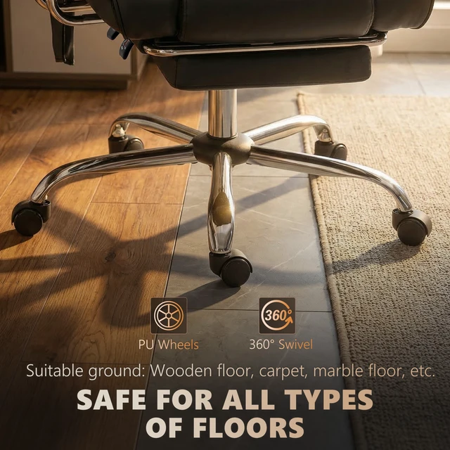 Alt view image 2 of 7 - Massage Chair with Point Vibration, 155° Recline and Retractable Footrest Leather Executive Computer Desk Chair