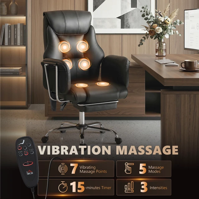 Alt view image 6 of 7 - Massage Chair with Point Vibration, 155° Recline and Retractable Footrest Leather Executive Computer Desk Chair