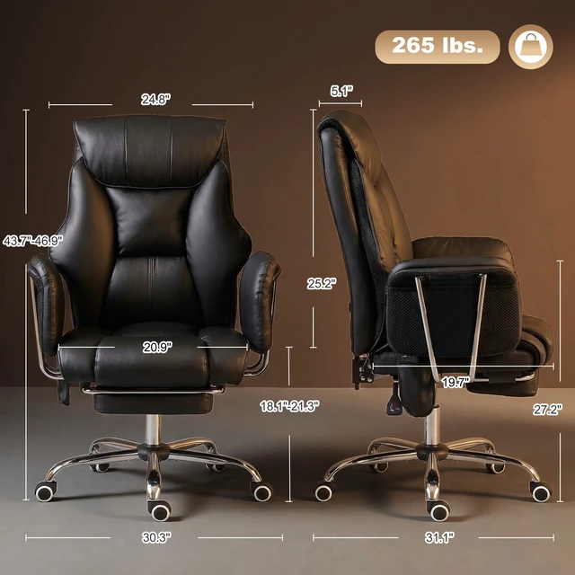 Alt view image 7 of 7 - Massage Chair with Point Vibration, 155° Recline and Retractable Footrest Leather Executive Computer Desk Chair