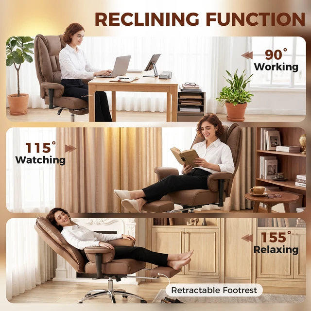 Alt view image 2 of 7 - Ergonomic Executive Chair with Foot Rest, Reclining Swivel Computer Desk Chair with Adjustable Armrests Spring Seat