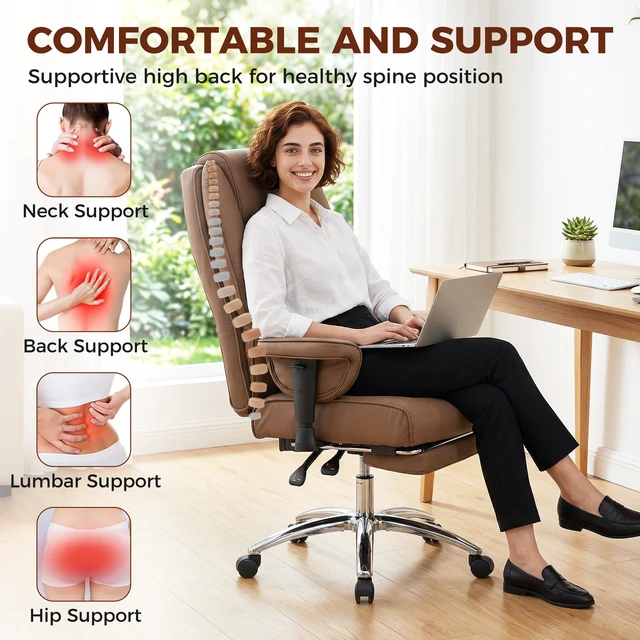 Alt view image 6 of 7 - Ergonomic Executive Chair with Foot Rest, Reclining Swivel Computer Desk Chair with Adjustable Armrests Spring Seat