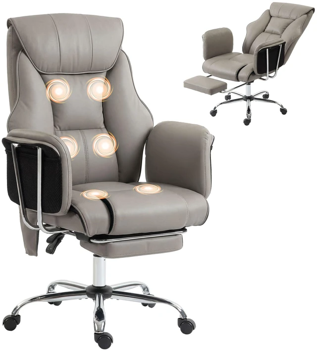 Main image of Massage Chair with Point Vibration, 155° Recline and Retractable Footrest Leather Executive Computer Desk Chair
