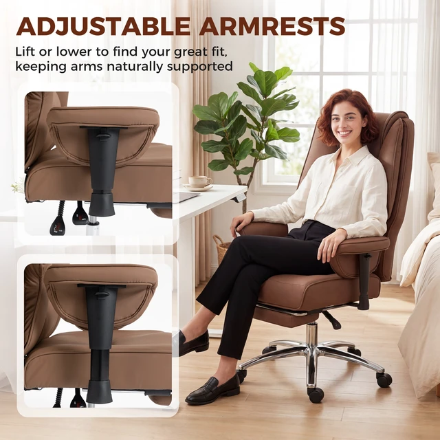 Alt view image 5 of 7 - Ergonomic Executive Chair with Foot Rest, Reclining Swivel Computer Desk Chair with Adjustable Armrests Spring Seat