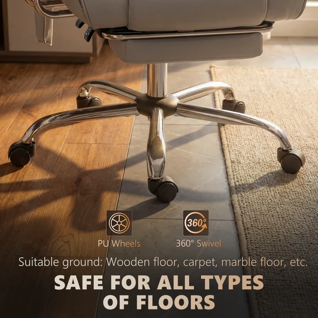 Alt view image 2 of 7 - Massage Chair with Point Vibration, 155° Recline and Retractable Footrest Leather Executive Computer Desk Chair